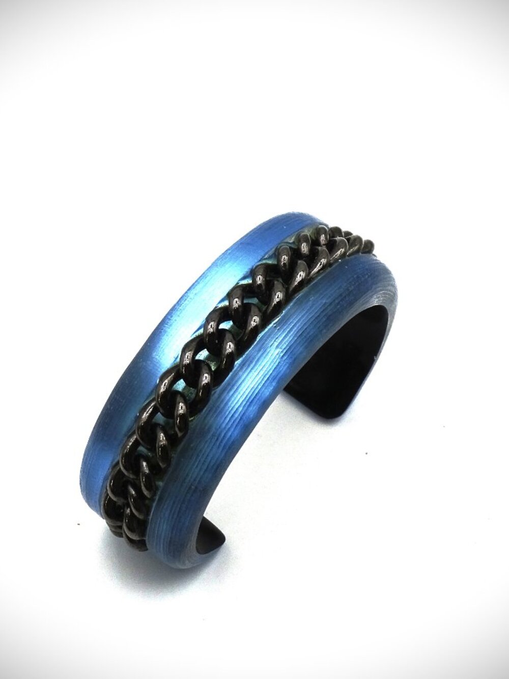 ALEXIS BITTAR Lucite Black Ruthenium Plated Chain Cuff Bracelet